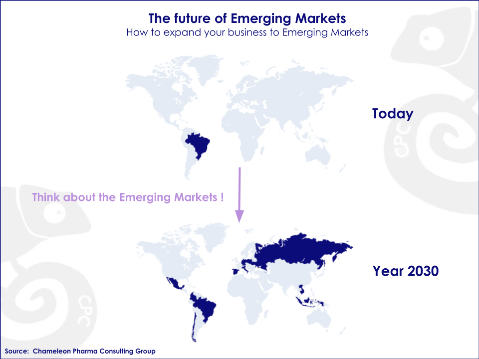 Future Emerging Markets Map showing the evolution of emerging markets from today until 2030