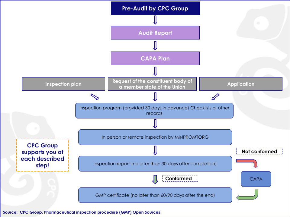 GMP process in Eurasian Economic Union a graph of the process of getting GMP certificate in Eurasian Economic Union