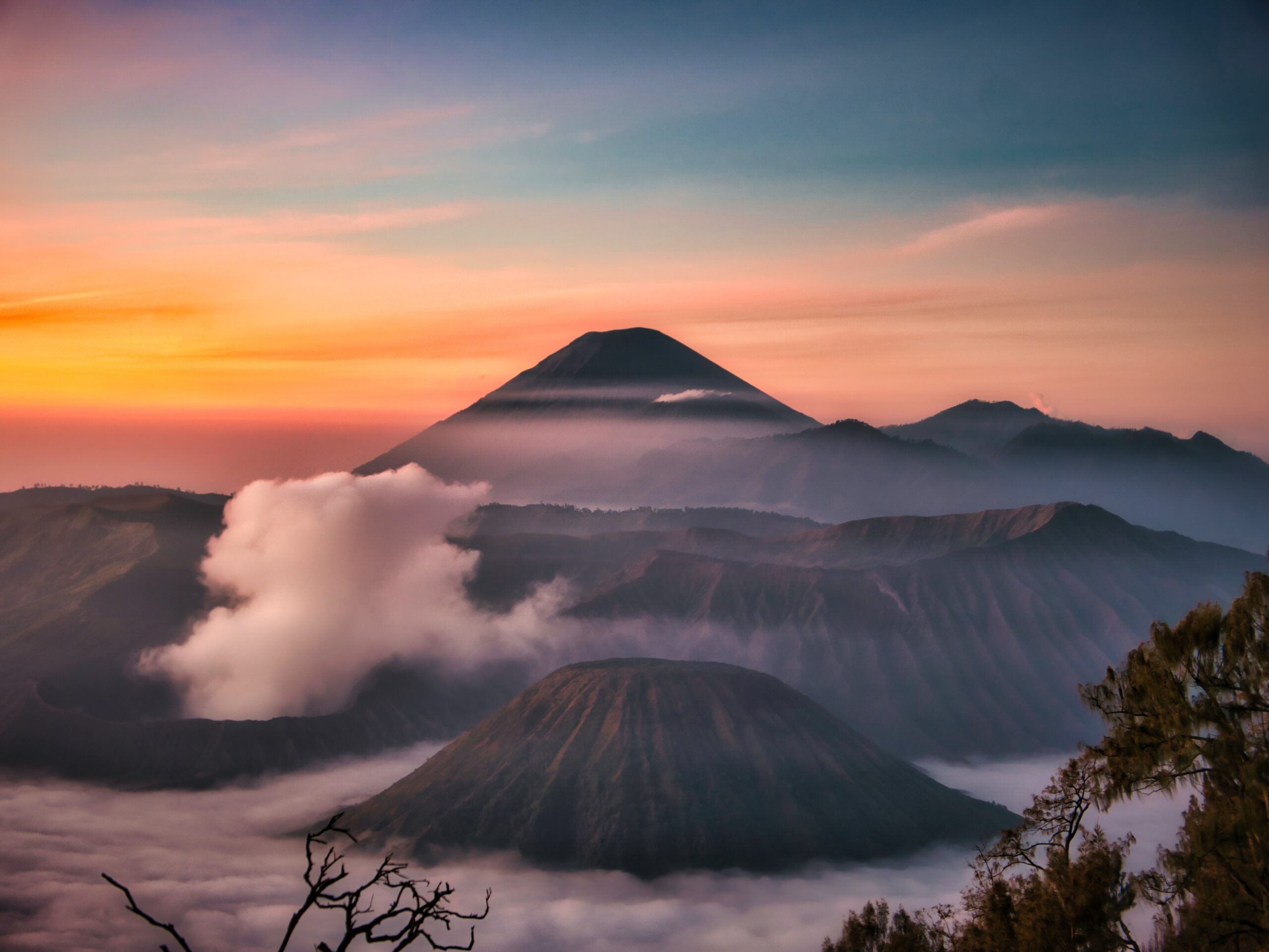 Snowy mountain at sunset Taman Nasional Bromo Tengger Semeru, East Java, Indonesia
