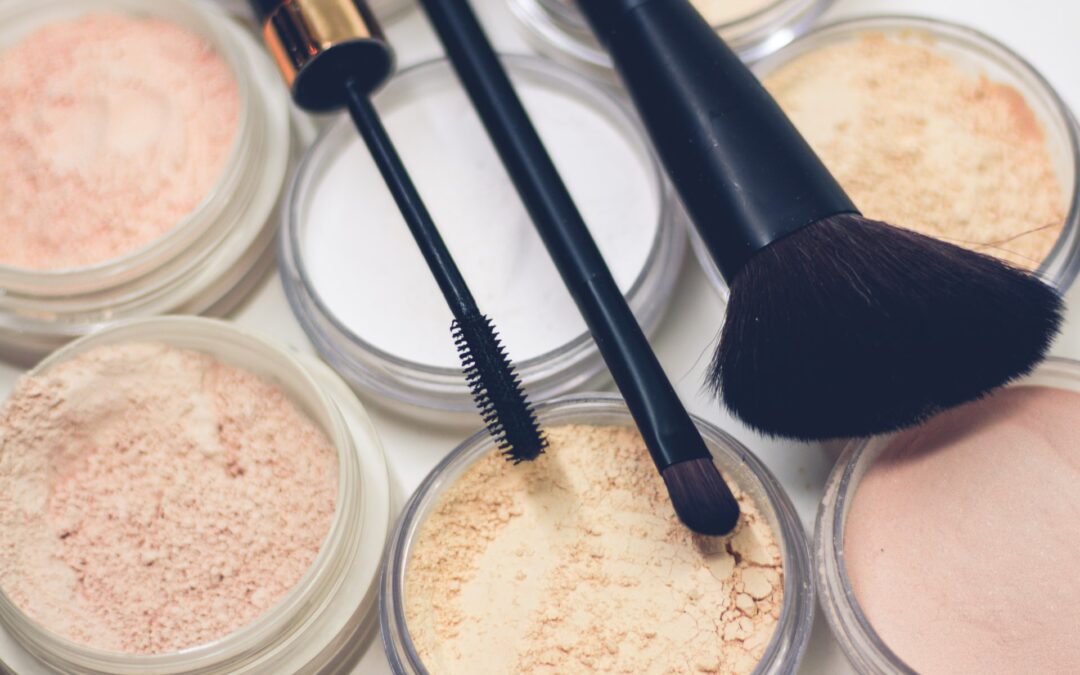 Make-up, brushes, tweazers, foundation, and mascara