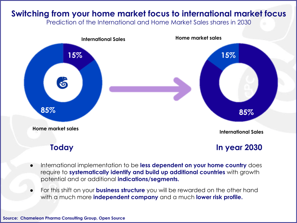 Graph showing that international markets will represent 85% of international sales by 2030