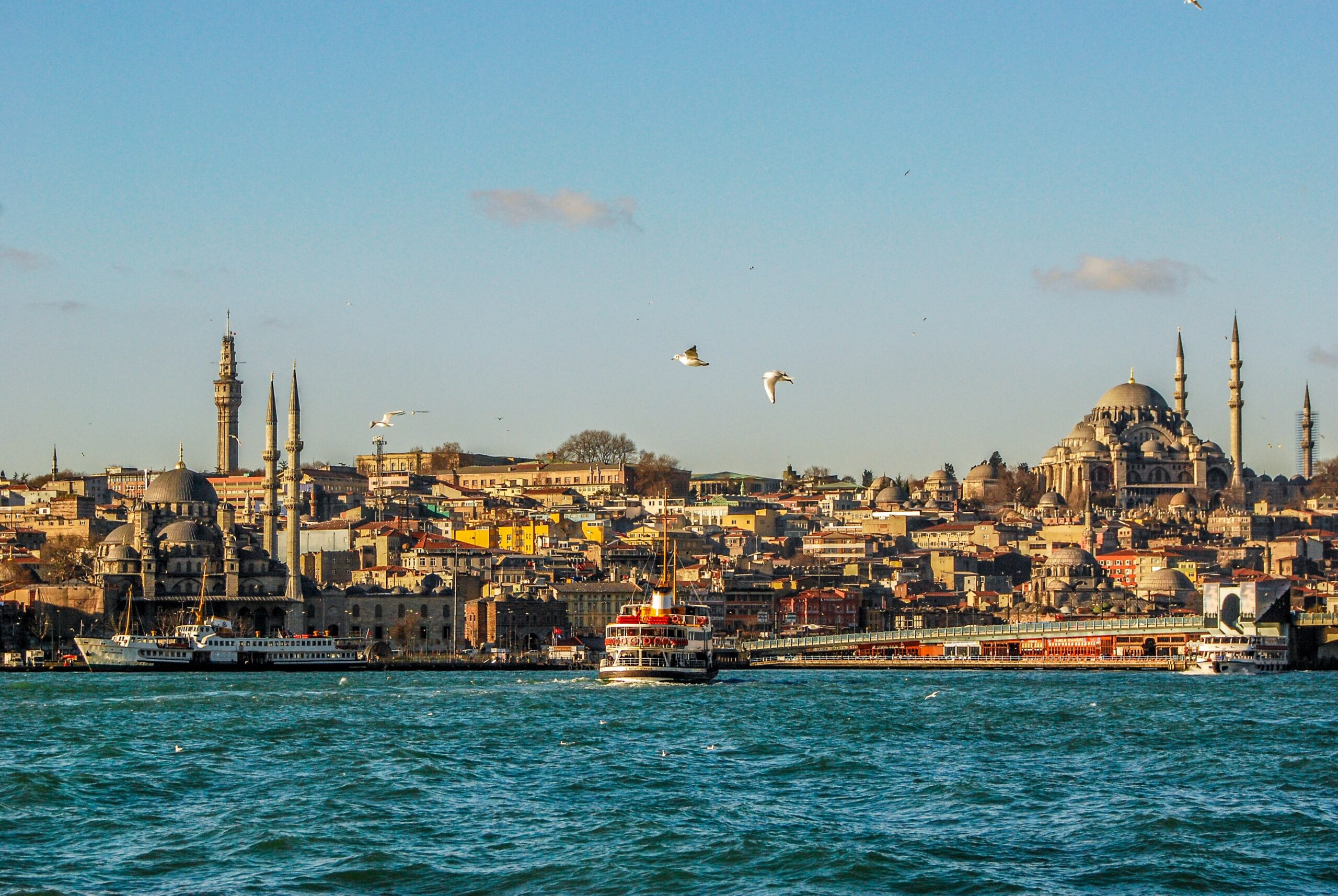 View of Istambul from the see under the sunset