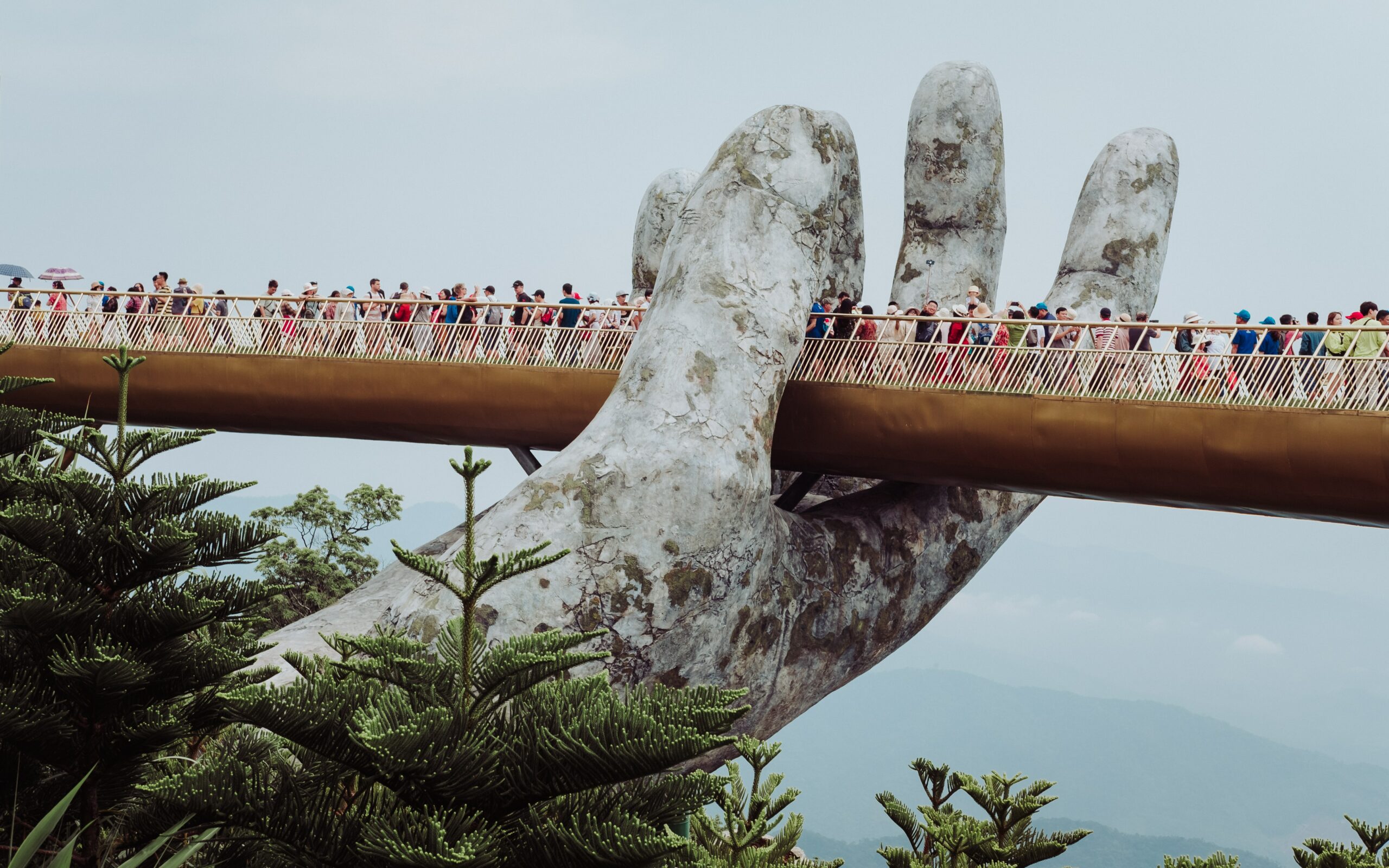 Vietnamese Registration Picture of the Golden Bridge on Ba Na Hills in Vietnam