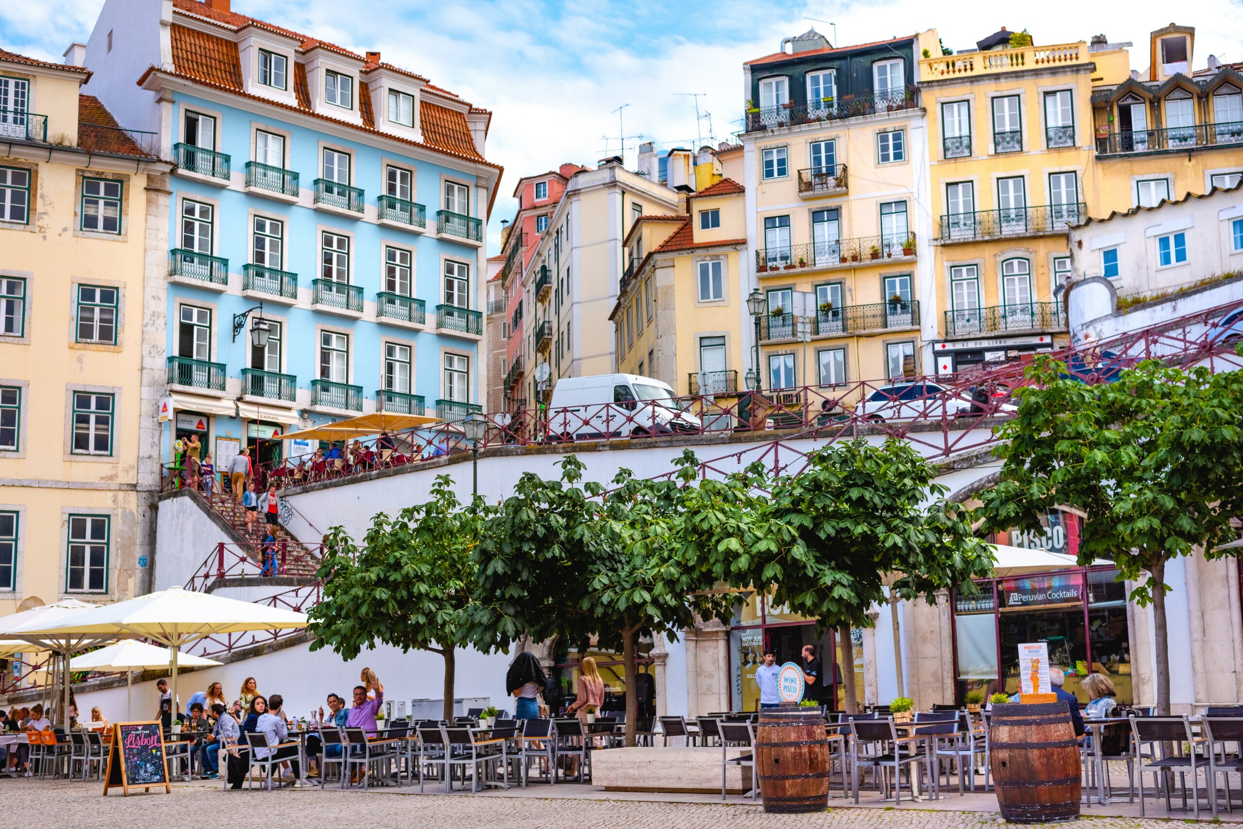 Center of Lisbon in Portugal with terrasses, traditionnal and colorful houses