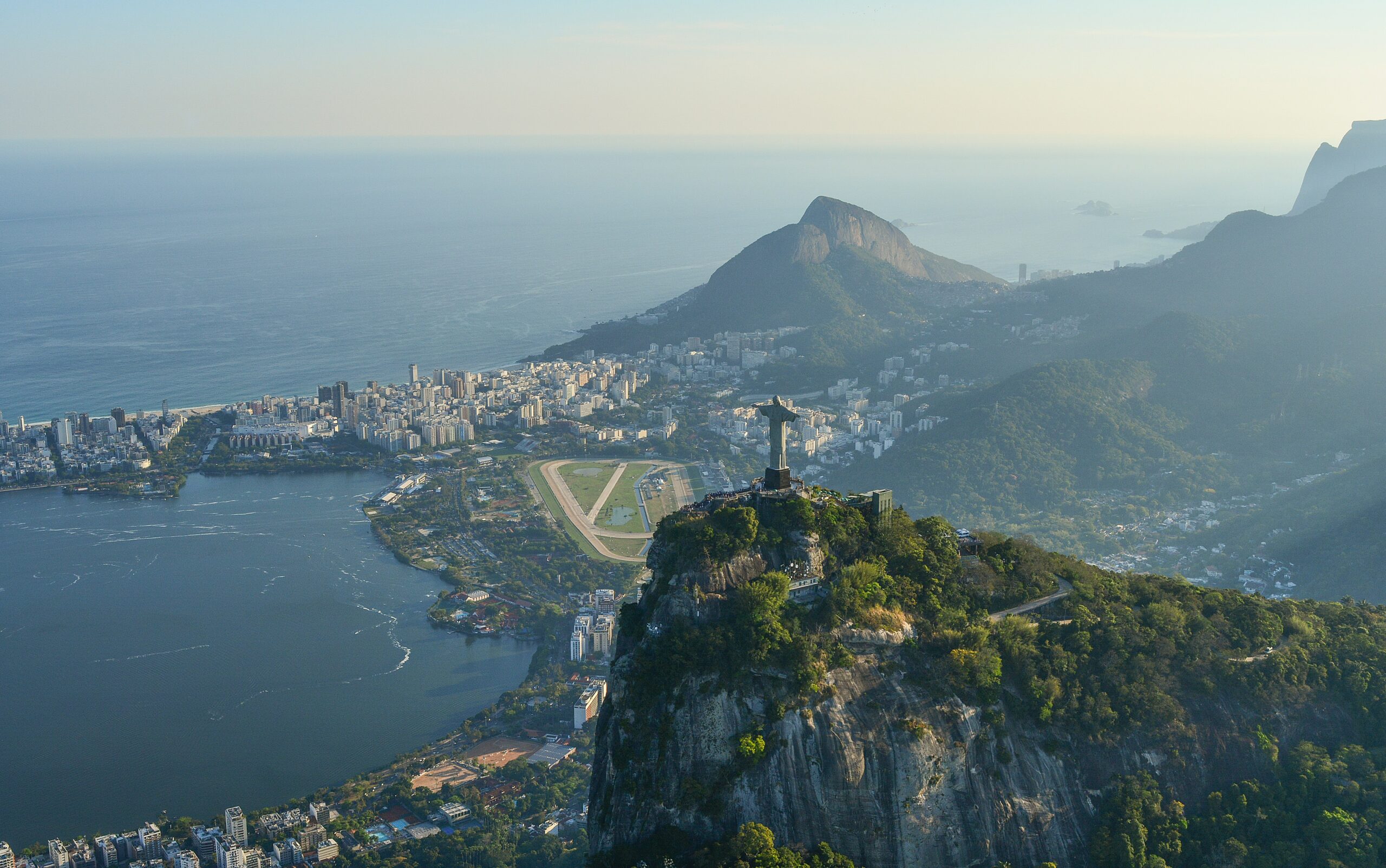 Aerial view of the Corcovado and the city of Rio de Janeiro in Brazil