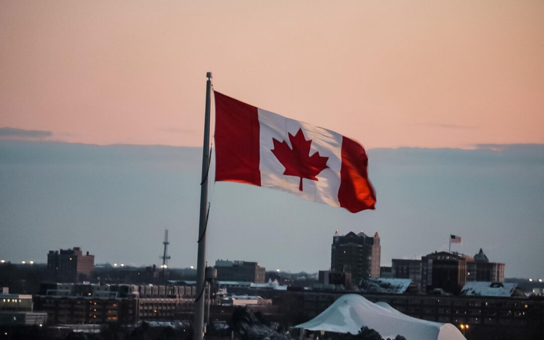 Canadian flag at the sunset